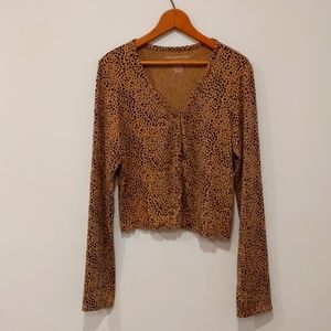 American Eagle Leopard Cropped Cardigan